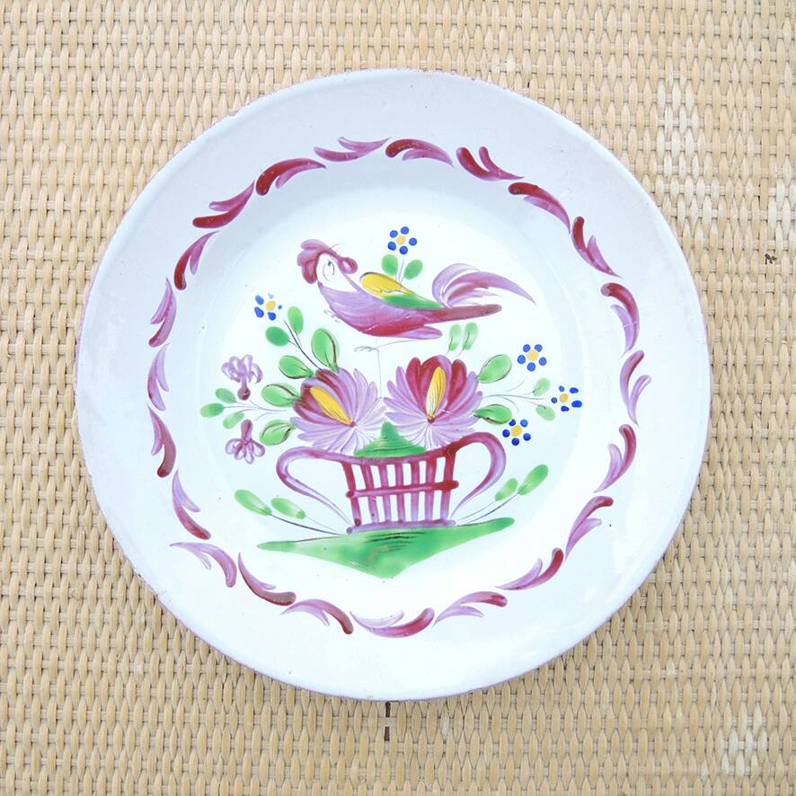 Old decorative plate K & G Lunéville rooster on basket