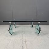 Vintage glass coffee table on wheels, 1980s - Italy