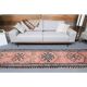 Vintage Turkish Oushak handmade wool cotton pink runner rug 81x368