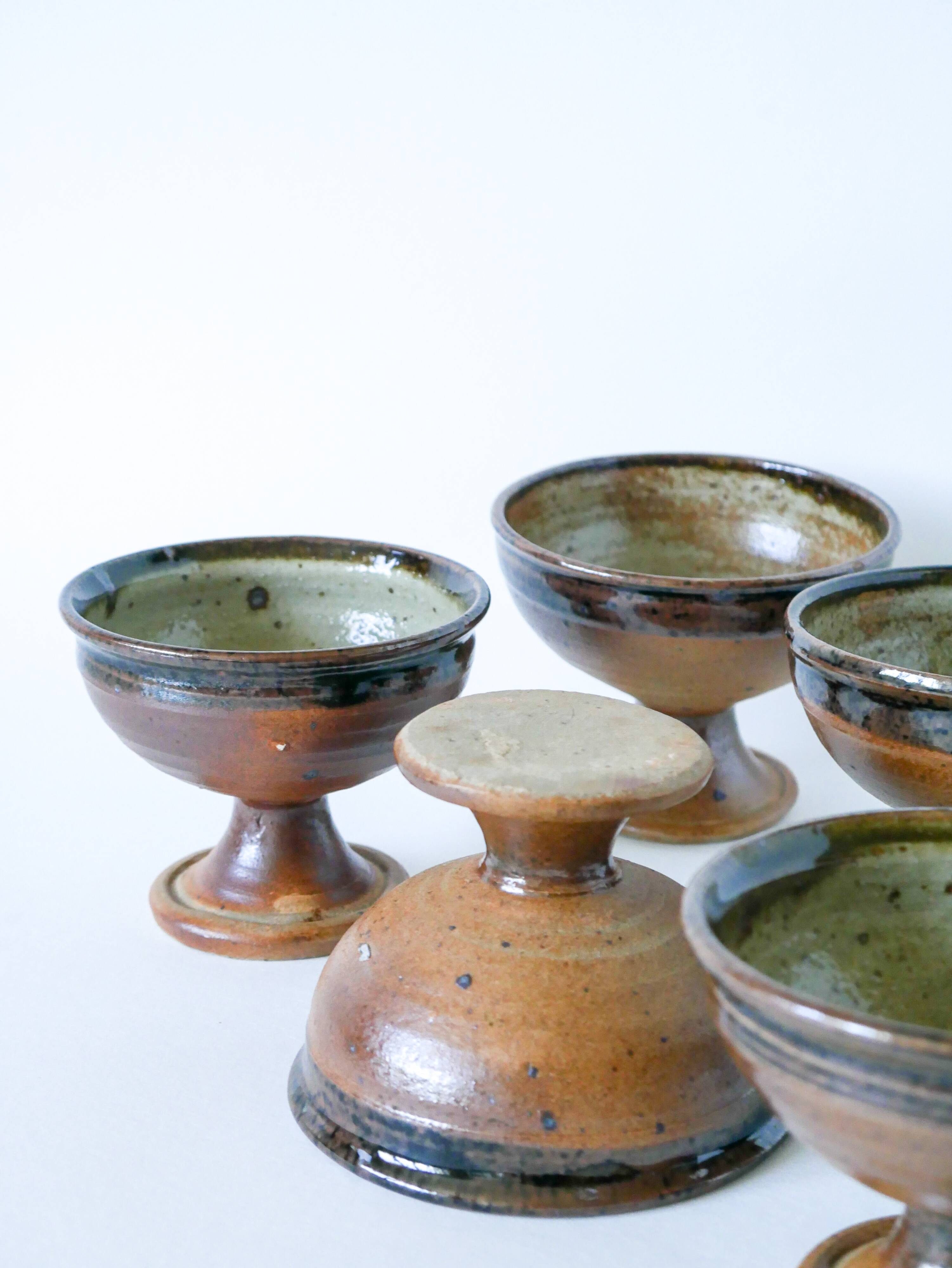 Set of 6 glazed stoneware bowls, handcrafted, 1970