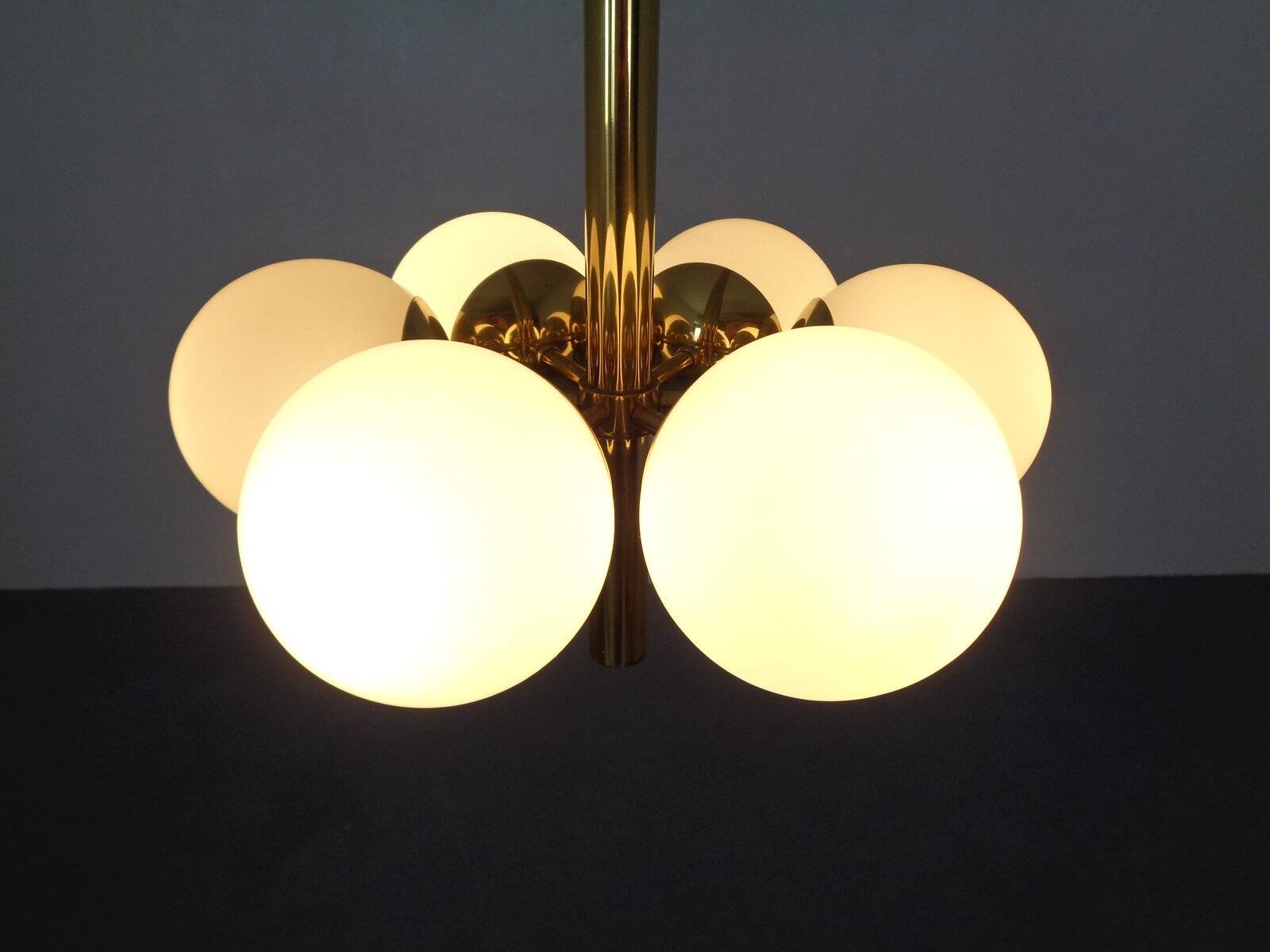 Sputnik brass and glass ceiling chandelier from Kaiser Idell / Kaiser Leuchten, Germany, 1960s