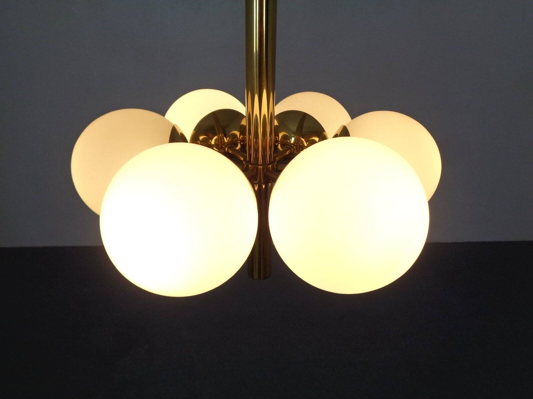 Sputnik brass and glass ceiling chandelier from Kaiser Idell / Kaiser Leuchten, Germany, 1960s