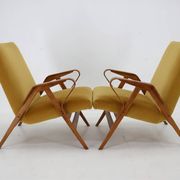 Mid-century armchairs, wooden frame & upholstered, František Jirák, 1960s–70s, Czechoslovakia