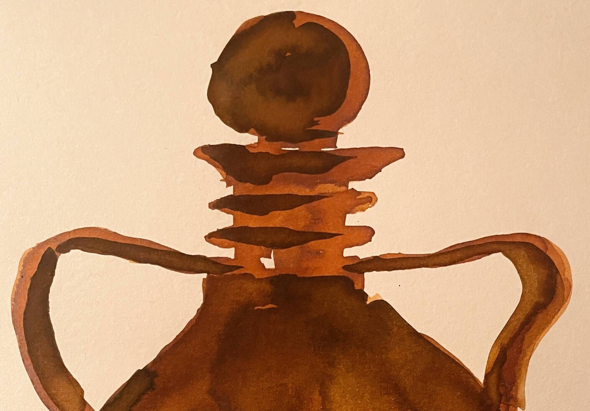 Signed watercolour and ink painting vase Wabi Sabi Fès