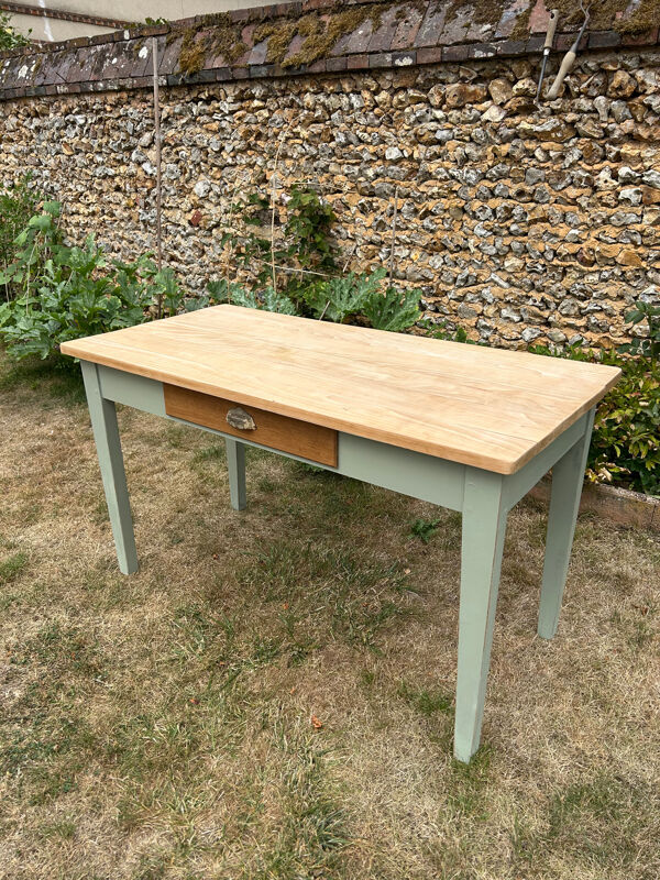 Table de ferme en hêtre massif de couleur verte