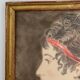 Aquarelle sur papier calque portrait femme travail debut xxe cadre dore
