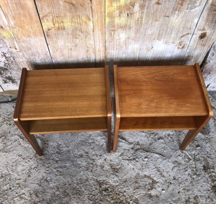 Pair of scandinavian vintage wood bedside tables