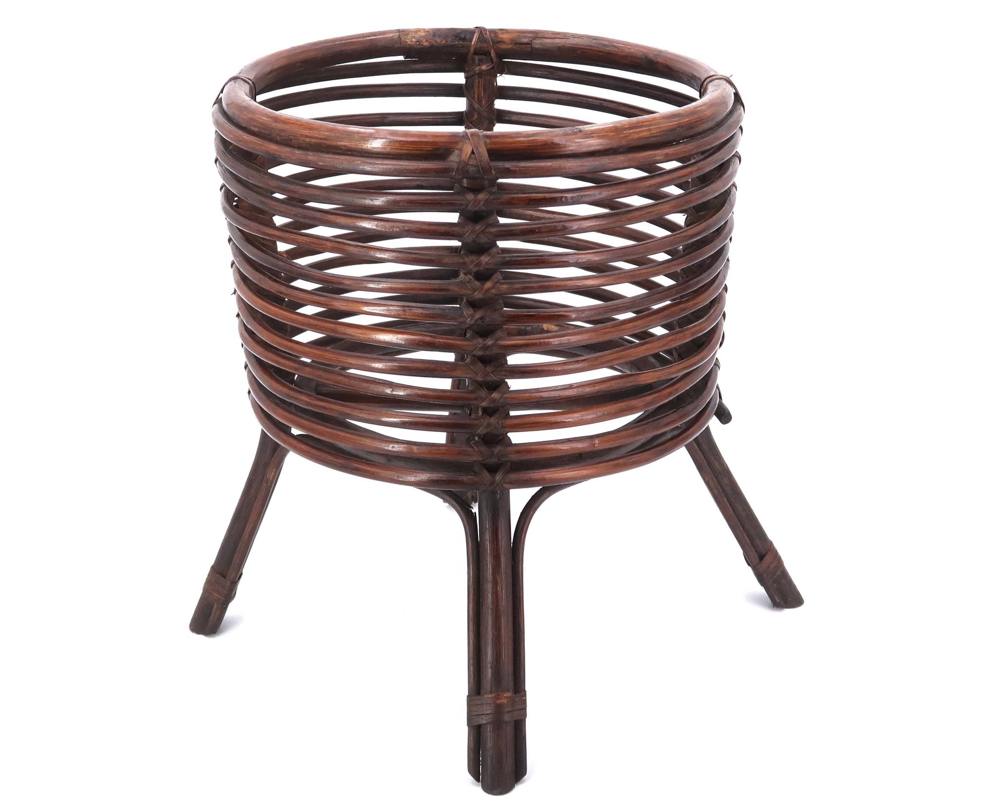 Cache pot jardinière en bambou foncé, années 60