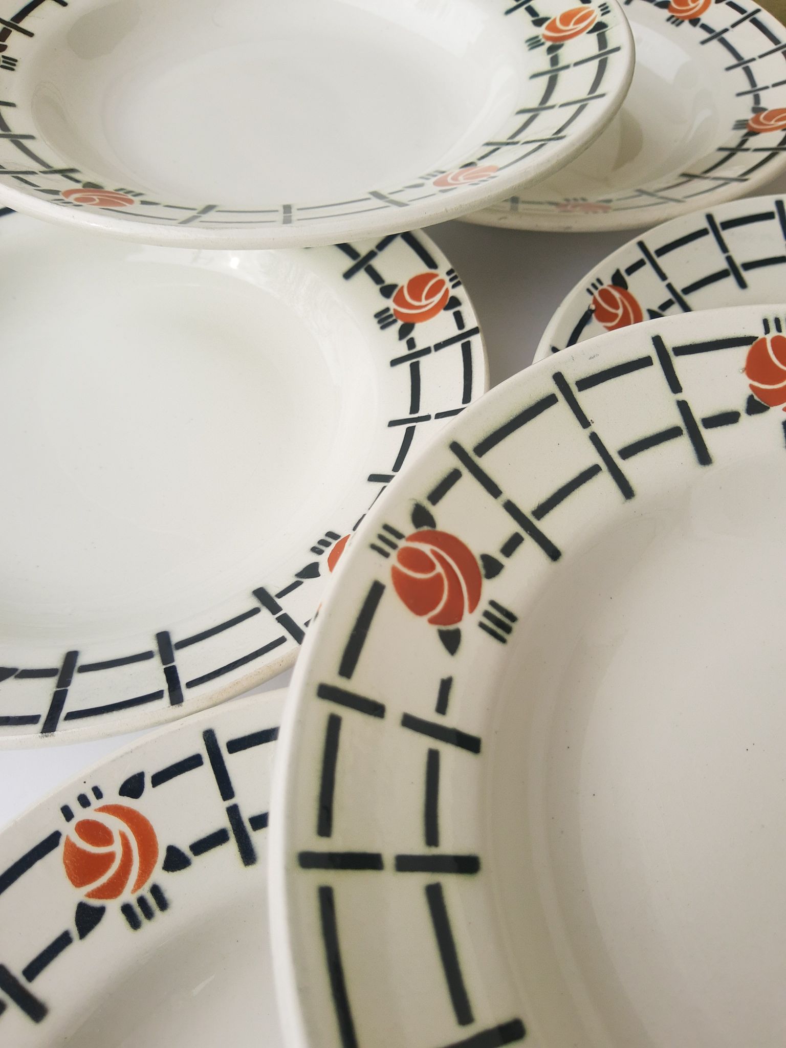 Set of 6 old St Amandinoise St Amand vintage soup plates