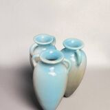 Art Nouveau, small triple amphora vase, glazed earthenware, Massier, circa 1900