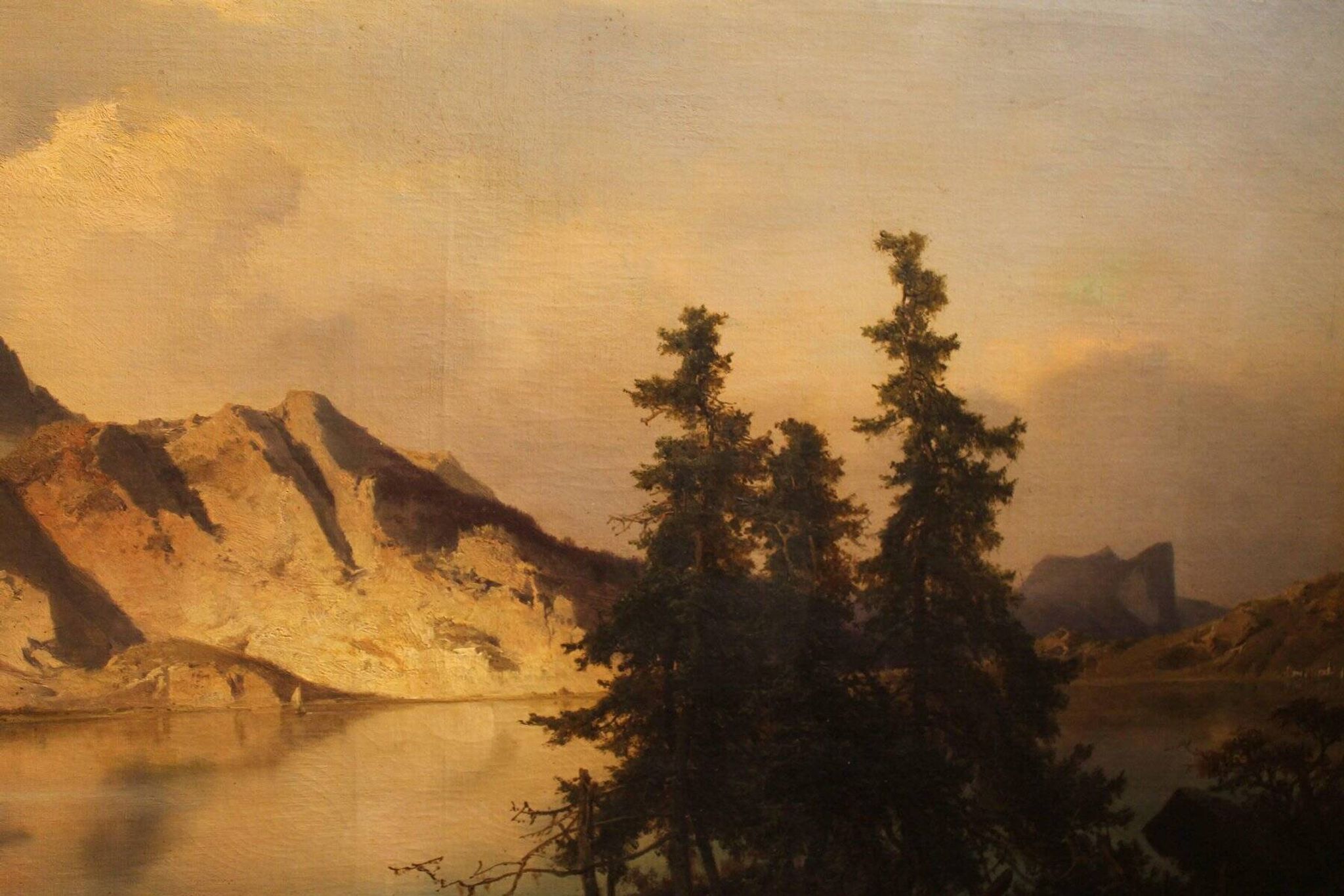 Joseph Brunner, Austrian Landscape with Lake and Mountain Painting, 1869, Oil on Canvas, Framed