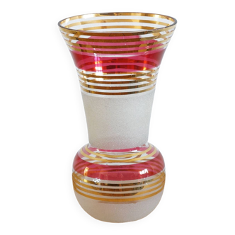 Grand vase en verre soufflé et émaillé années 1960