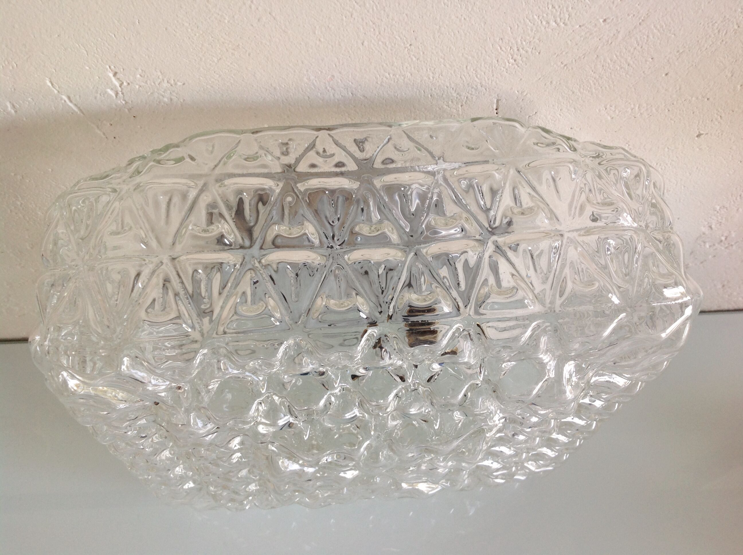 Vintage 60-70s structured glass square ceiling light