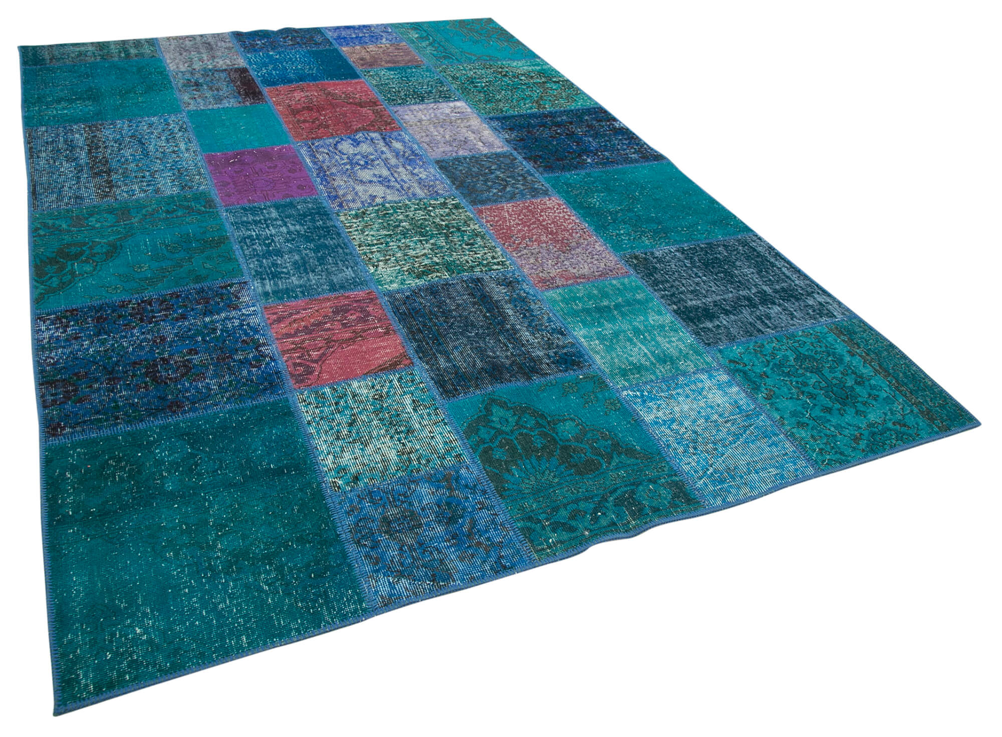 Handmade oriental contemporary 204 cm x 300 cm turquoise patchwork carpet