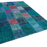 Handmade oriental contemporary 204 cm x 300 cm turquoise patchwork carpet