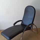 Chromed leather armchair, chaise longue from the 1970s.
