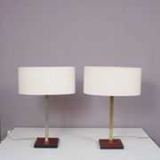 Pair of leather and brass table lamps from the 1960s, originating from Belgium.