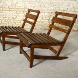Pair of slatted armchairs, 1970