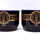 Pair of caches pots Sarreguemines - blues of Longwy - golden geometric decorations - XIXth