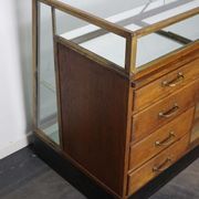 Counter or shop window in oak glass and brass France around 1920
