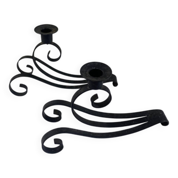 Pair of wrought iron candlesticks