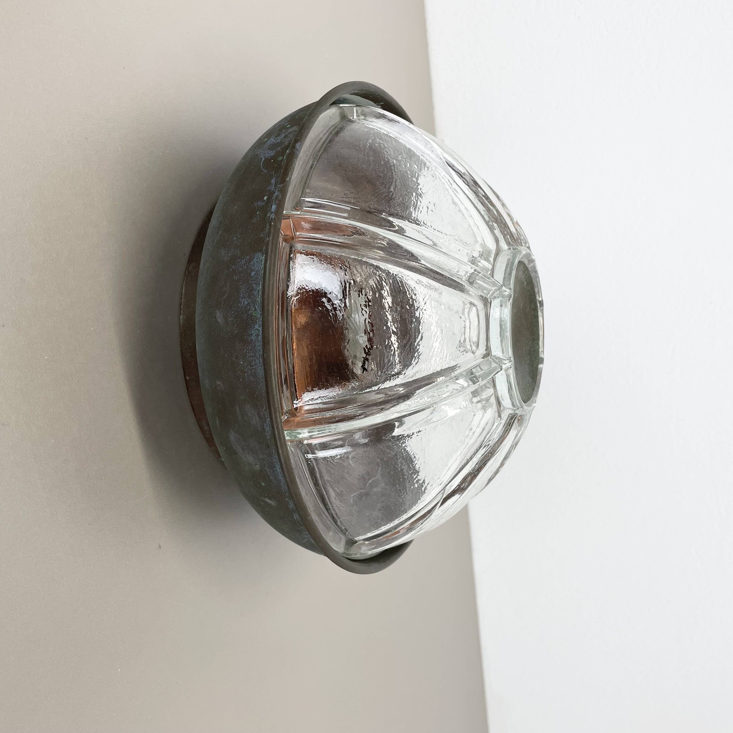 Unique brutalist boom copper and glass wall light by bega lights, germany, 1980s
