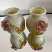Paire de petits vases vintage en opaline et pâte de verre