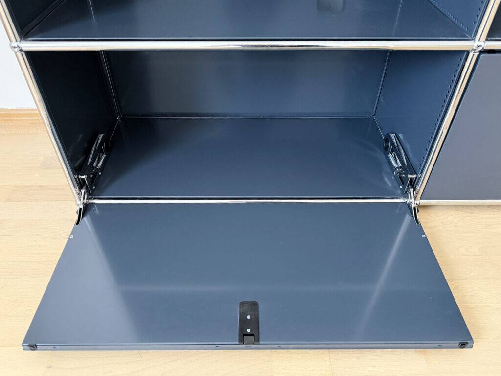 USM Haller sideboard, medium grey RAL 7004, 4 compartments with 2 flaps, Switzerland, 2000s