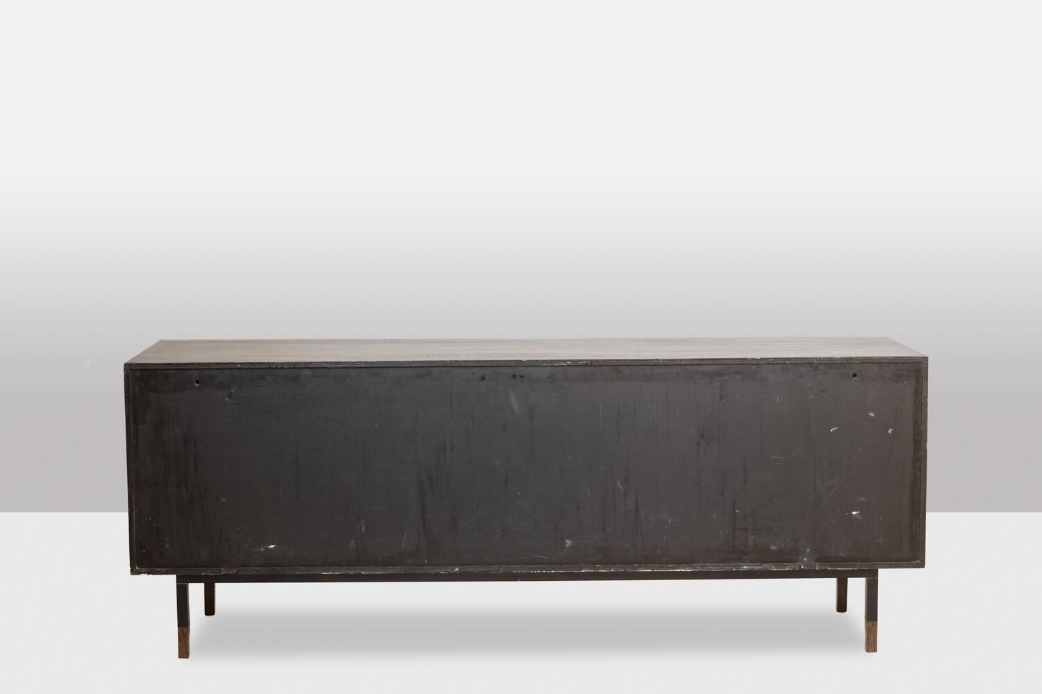 Sideboard in wenge, raffia and lacquered metal. 1970s.