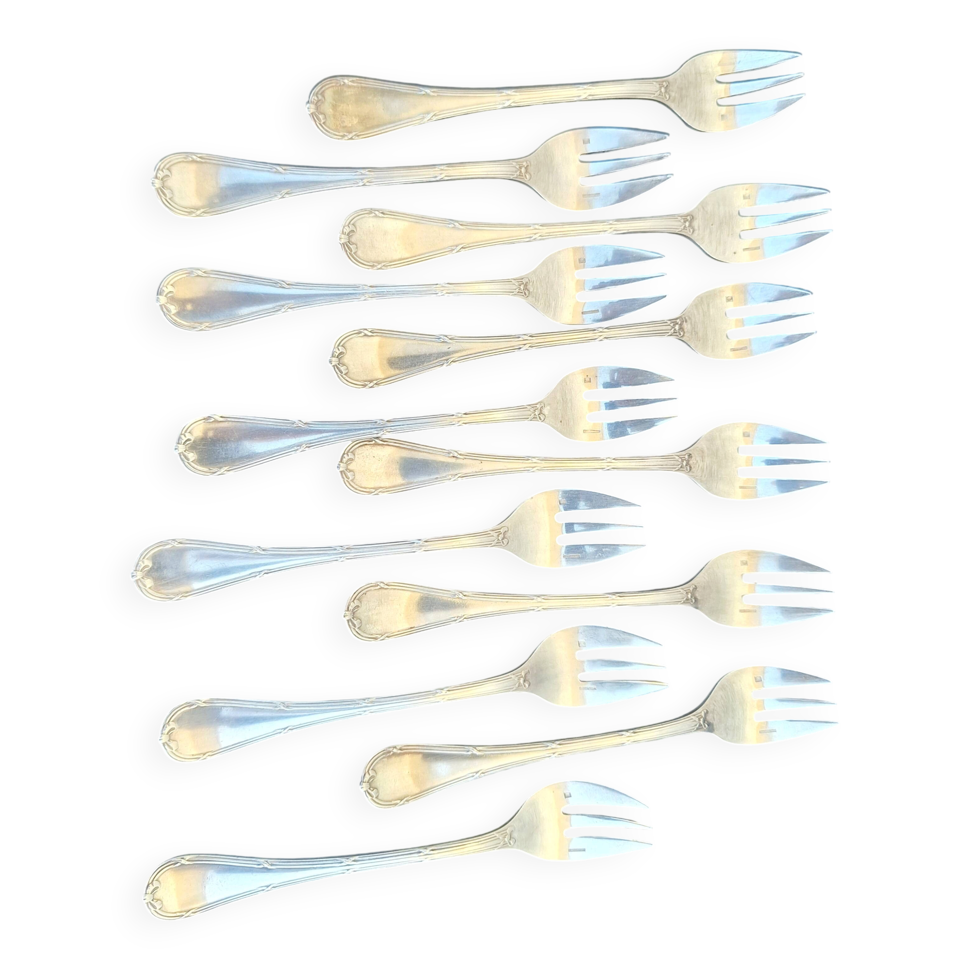 12 Christofle Dessert Forks Mle Crossed Ribbons Silver-Plated Metal