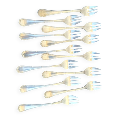12 Fourchettes à Dessert Christofle Mle Rubans Croisés Métal Argenté