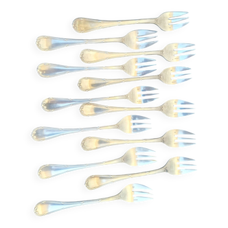 12 Christofle Dessert Forks Mle Crossed Ribbons Silver-Plated Metal