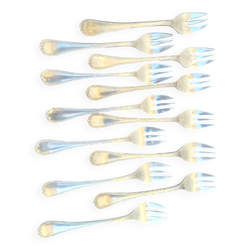 12 Christofle Dessert Forks Mle Crossed Ribbons Silver-Plated Metal