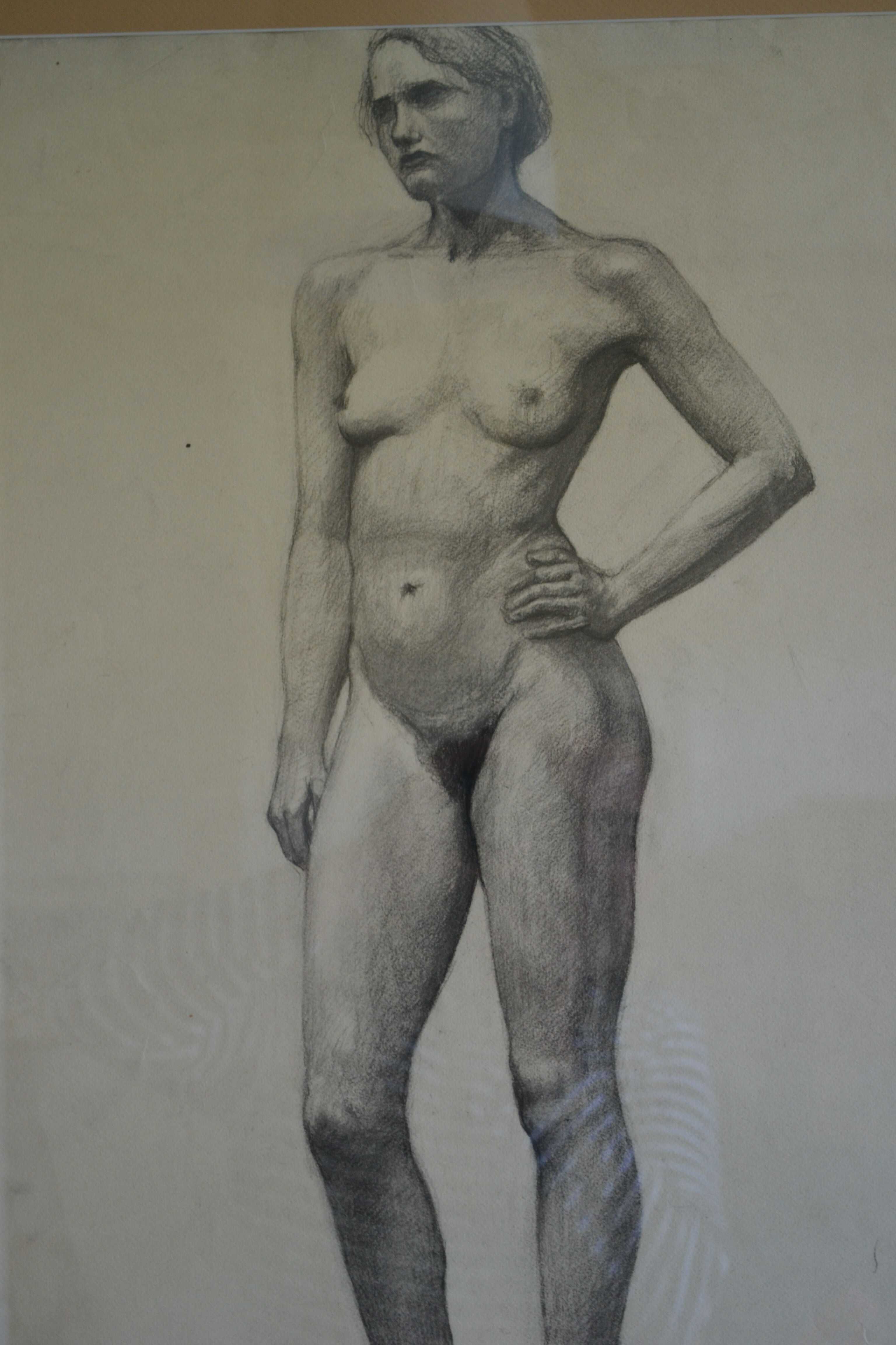 Dessin au fusain femme nu academique circa 1900