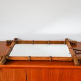 Bamboo effect wooden barber mirror 62 x 47 cm