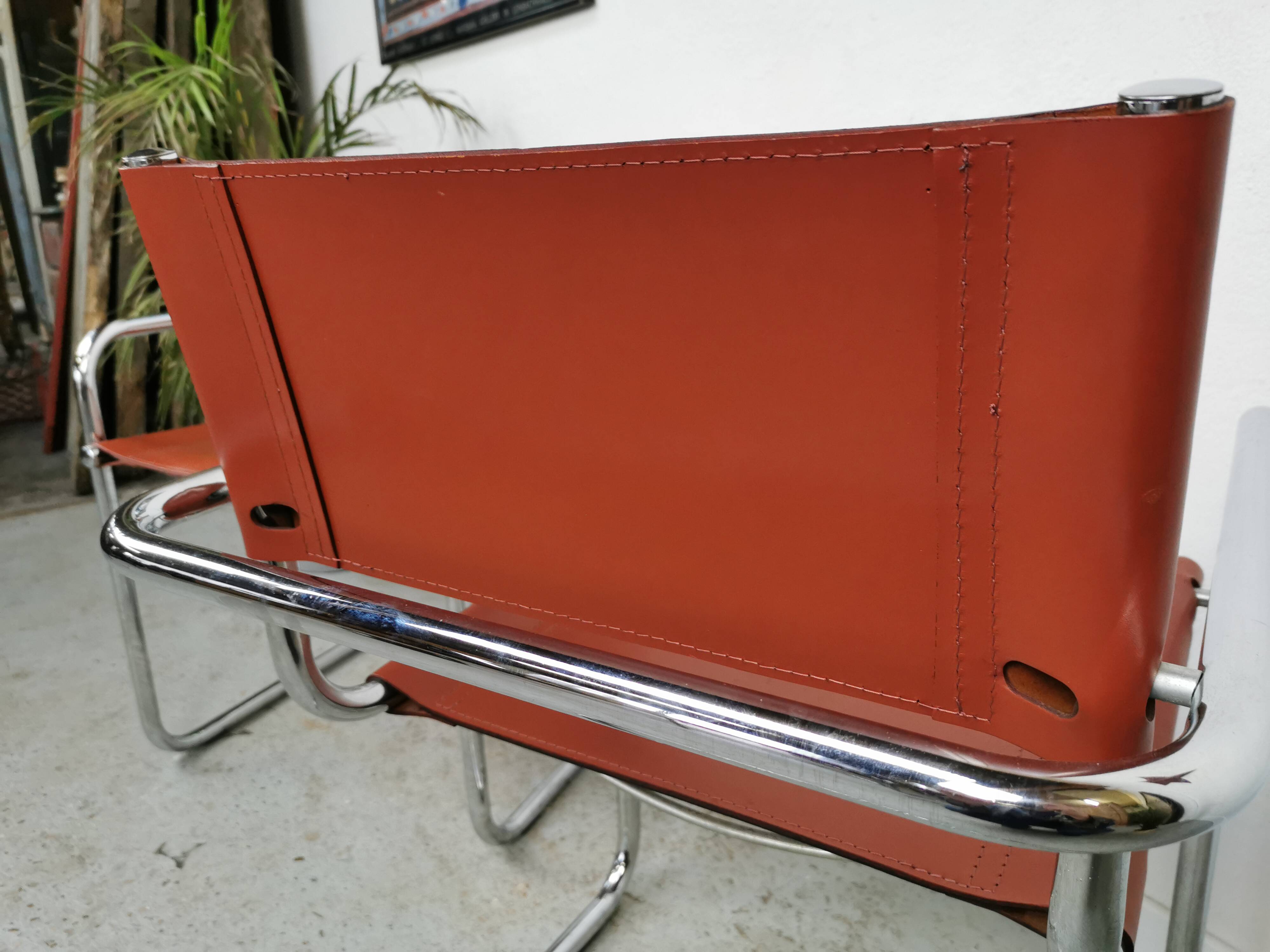 Vintage Bauhaus leather and chrome chair Mart Stam Matteo Grassi