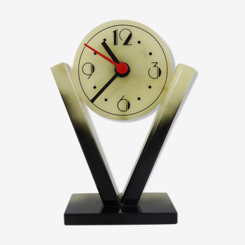 Horloge de table vintage en onyx, style Art Déco Moderniste