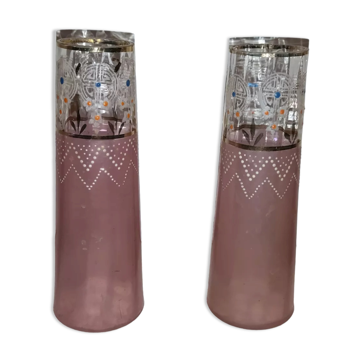 Pair of enamelled glass vases