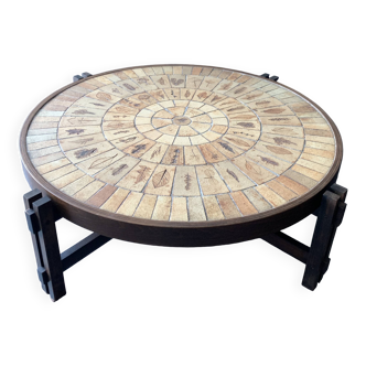 Table basse grand modèle Herbier en céramique signée Roger Capron, 1960