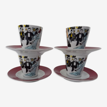 4 coffee cups and 4 maxim's under cups from paris porcelain