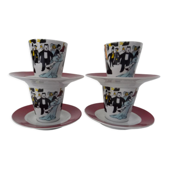 4 coffee cups and 4 maxim's under cups from paris porcelain