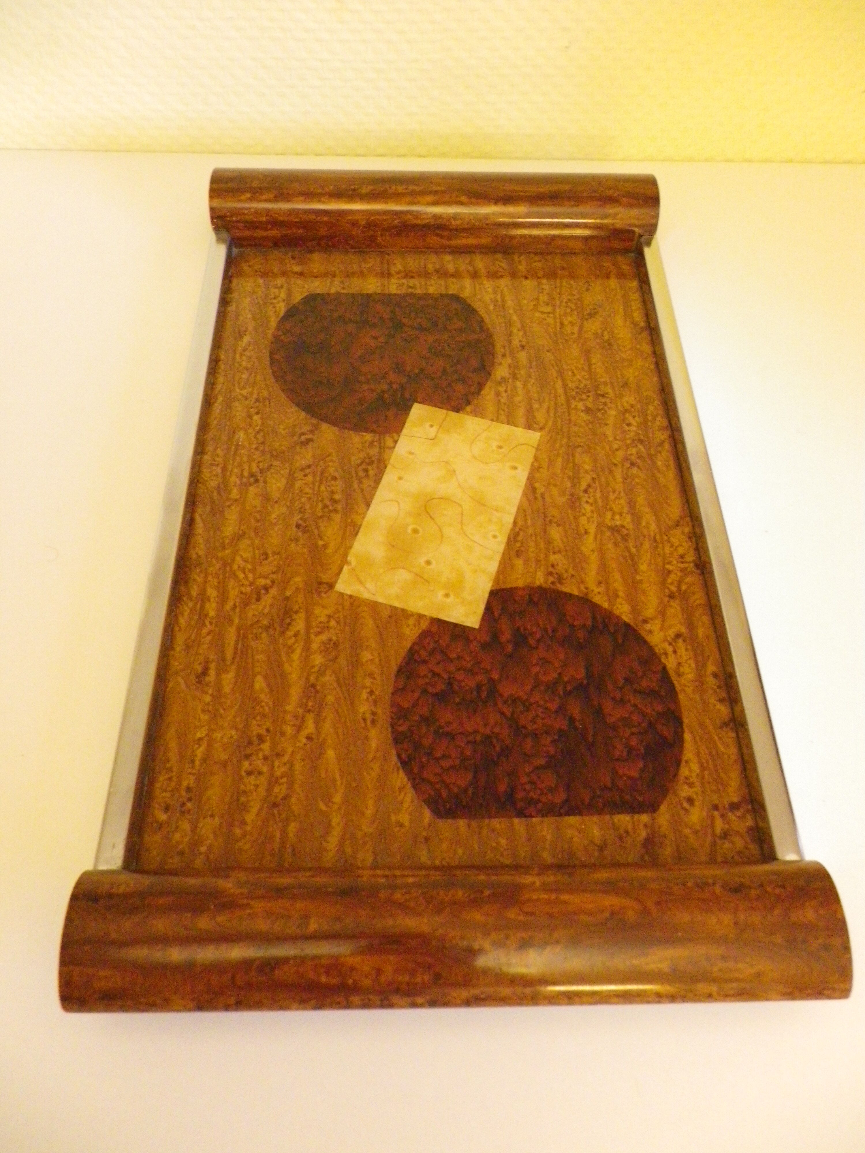 Plateau, serving - Wood, glass, metal - about 1940