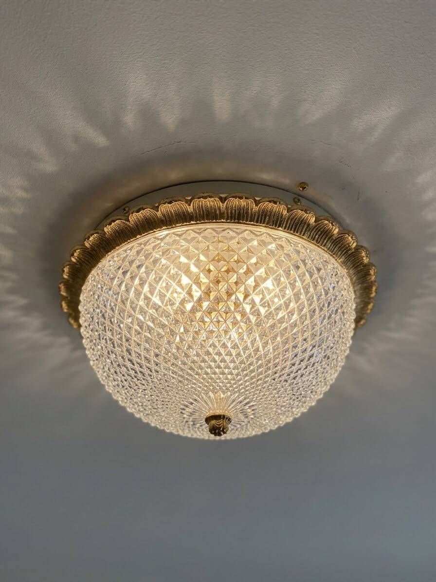 Vintage ceiling light Glashütte Limburg Bronze Hollywood Regency Mid Century