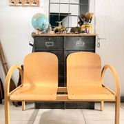 Vintage blonde wood two-seater bench by Baumann