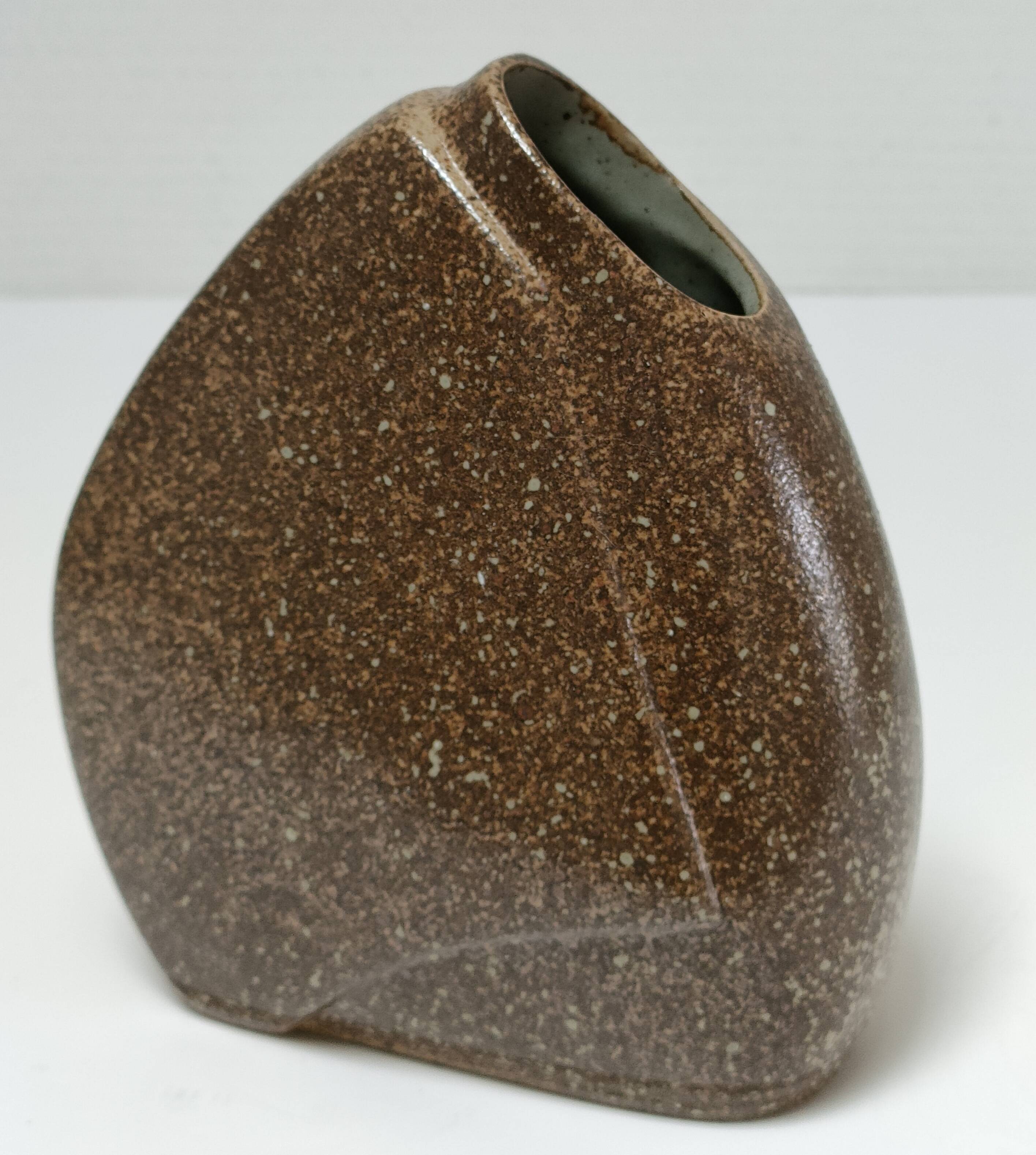 Flat enamelled stoneware vase 80s design