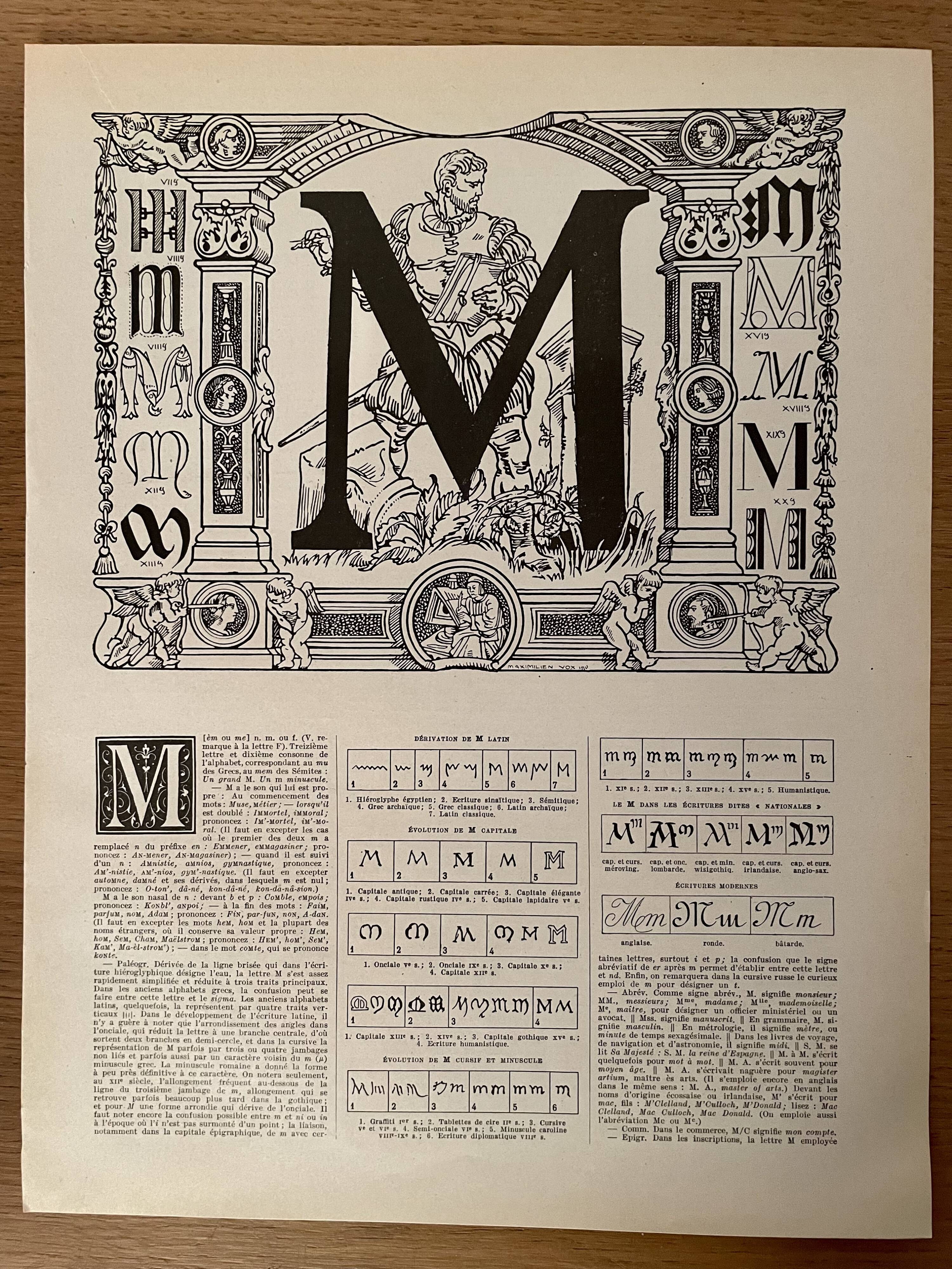 Lithograph letter M 1930