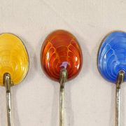 6 mocha spoons in solid silver vermeil and enamelled silver lion passant