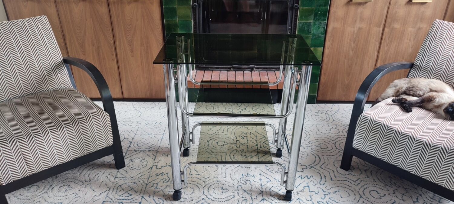 Rolling service chromed metal vintage 80s