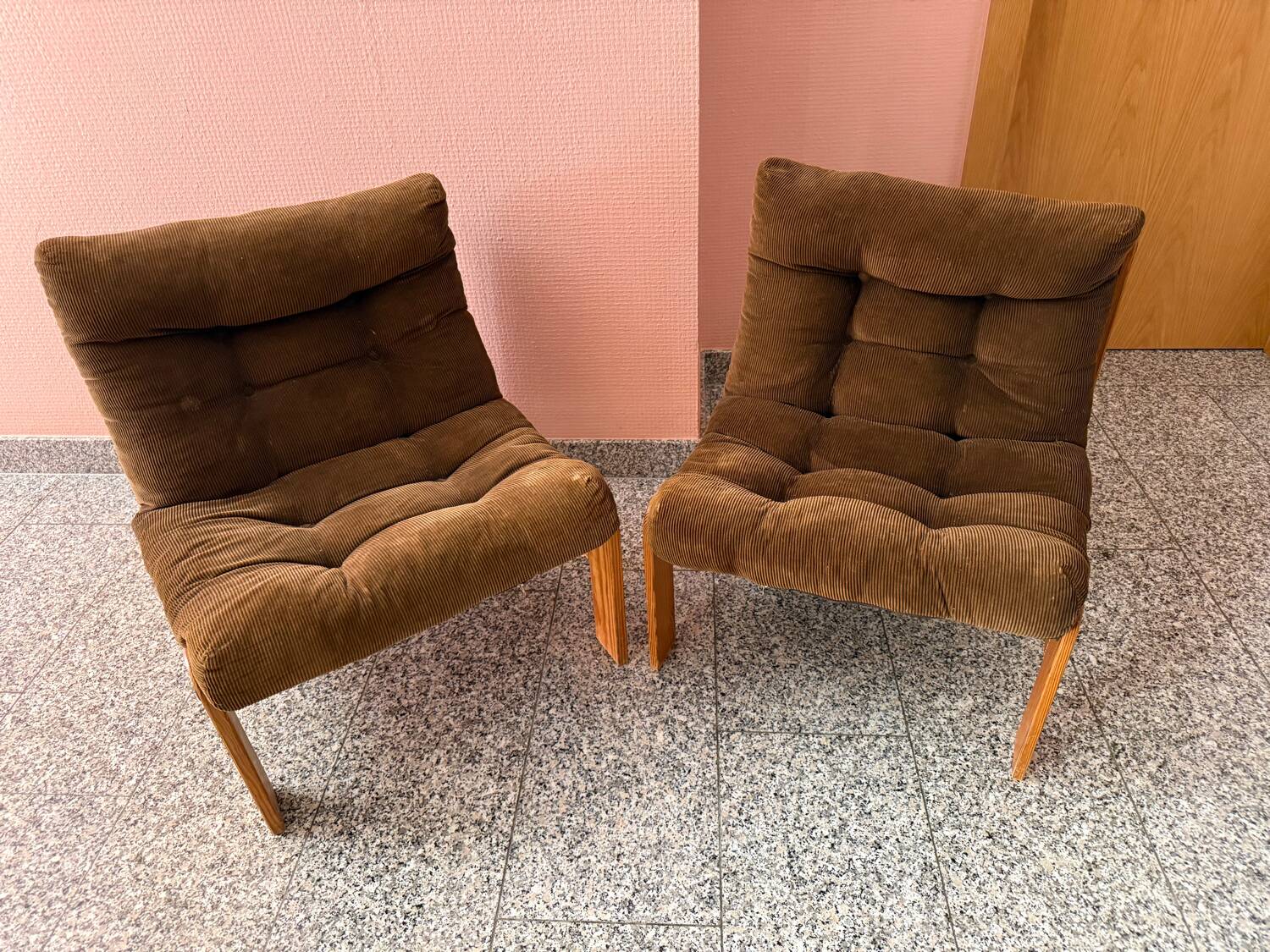 Small Scandinavian pine and velvet armchair