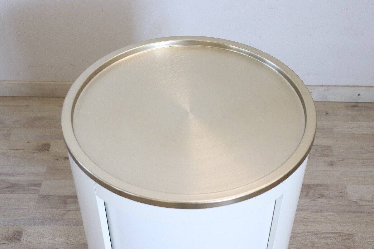 Space Age White Bar Cart On Wheels With Sliding Door, 1960s